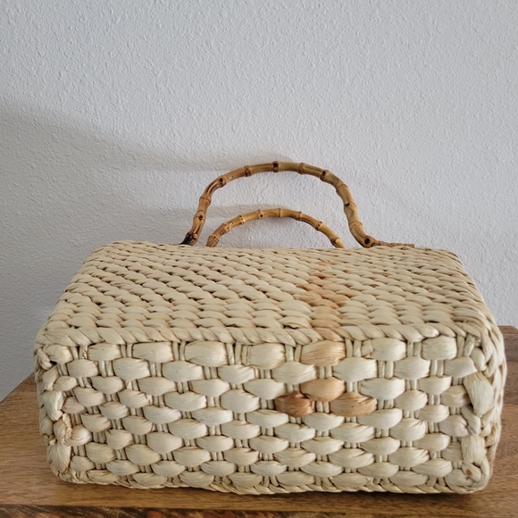 CAPPELLI STRAWORLD Raffia Floral Handbag with Bamboo Handles - Picture 7 of 11